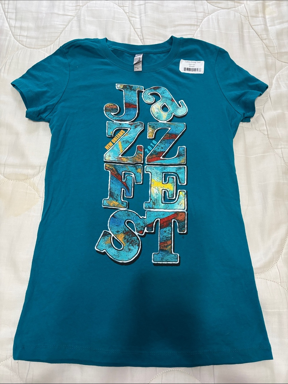 NWT Next Level Apparel Teal Graphic Jazz Fest Tee